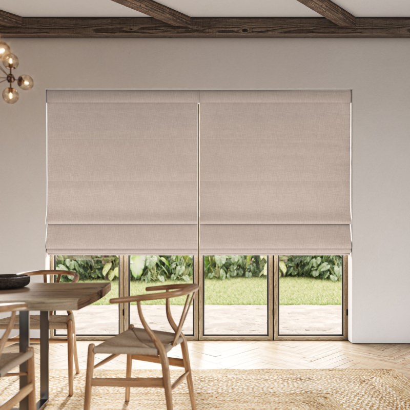 Anua Shell Plain Roman Blind in a delicate and warm dusky pink-beige plain fabric