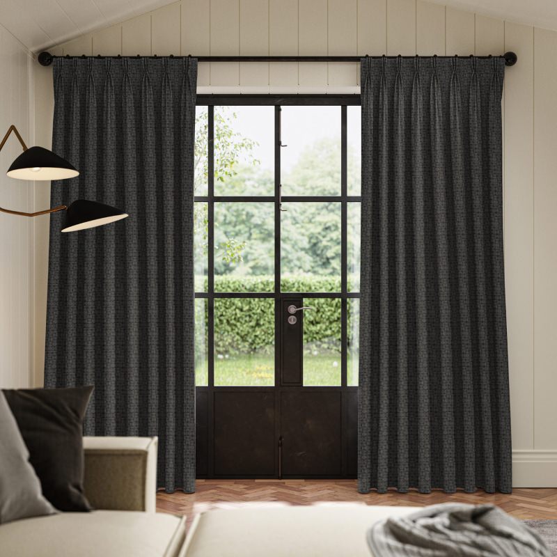 Ashbourne Ink Jacquard Curtain in a deep inky blue-black with a stunning, textural weave.
