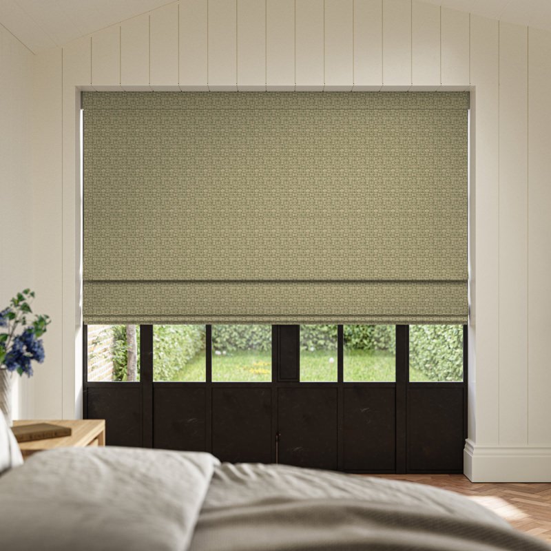 Ashbourne Ivy Jacquard Roman Blind in a deep ivy green with a rich, nature-inspired woven pattern