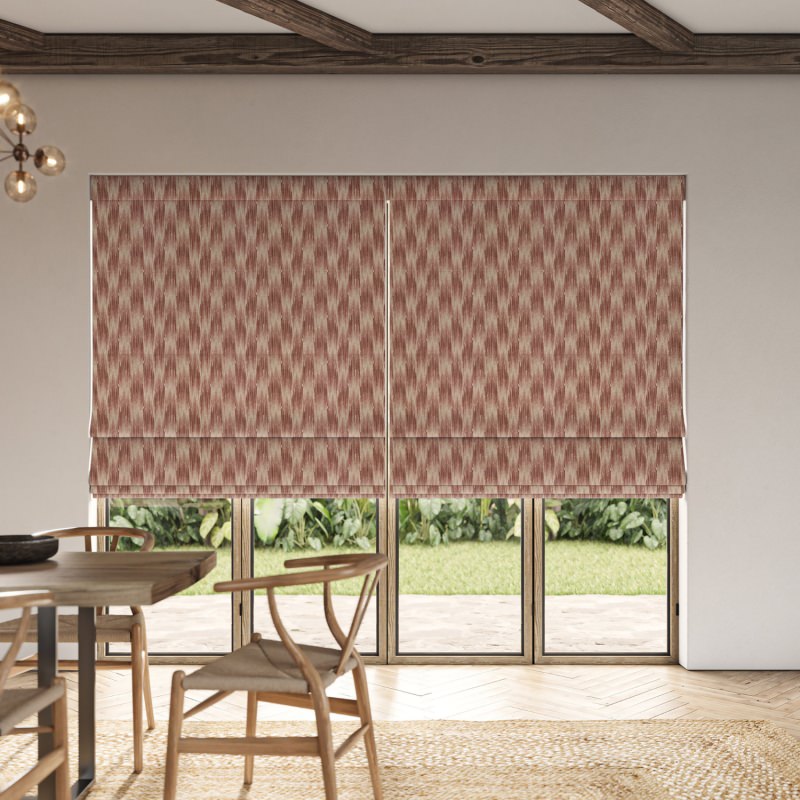 Berlanti Mulberry Woven Roman Blind in a rich, jewel-toned purple-red with a beautiful, tactile weave