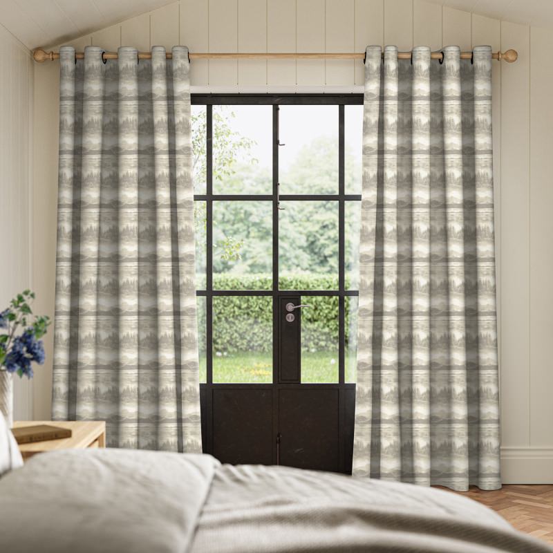Bette Slate Jacquard Curtain highlighting the intricate woven texture of the grey fabric.