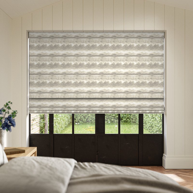 Bette Slate Jacquard Roman Blind highlighting the intricate woven texture of the grey fabric