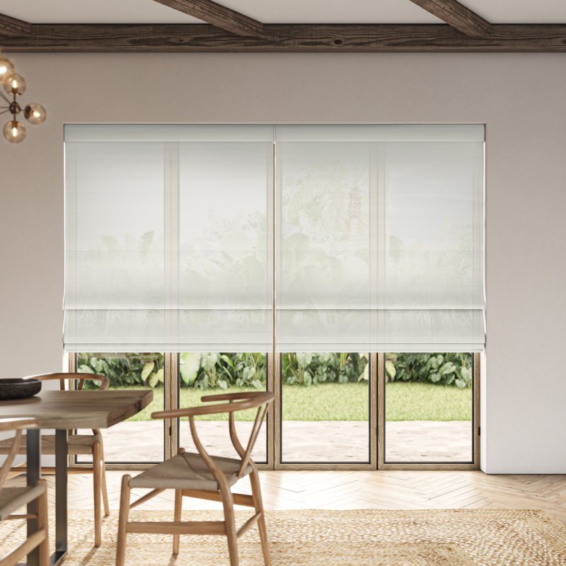 Blasket Ivory Sheer Roman Blind, a delicate ivory blind, creating a bright and private space