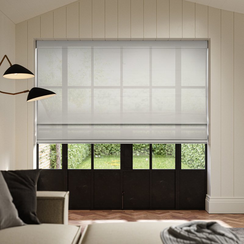 Blasket Slate Sheer Roman Blind in a chic, slate grey hue, providing daytime privacy