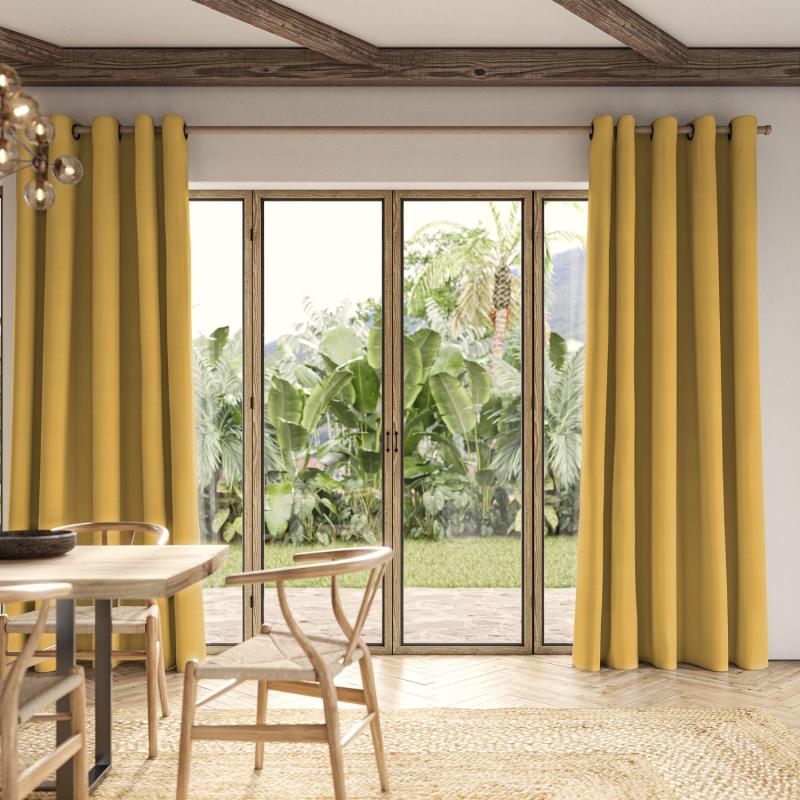 Cassandra Buttercup Velvet Curtain made from a plush and luxurious bright yellow velvet.