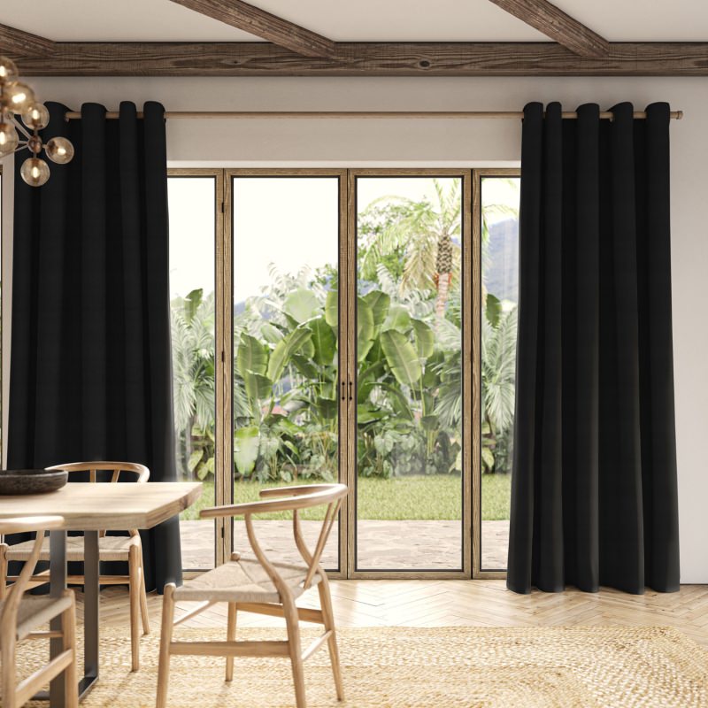 Cassandra Ebony Velvet Curtain, a dramatic and sophisticated pure black plush velvet.