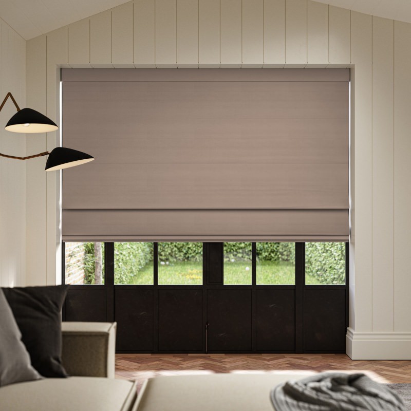 Cassandra Mauve Velvet Roman Blind in a dusty, sophisticated purple with a soft, plush texture
