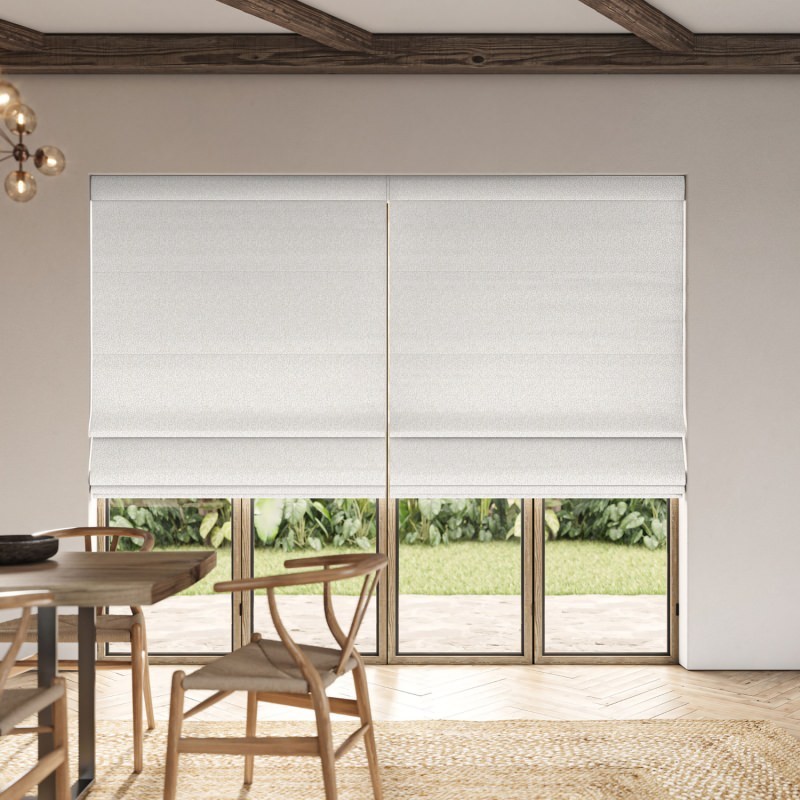 Cosette Ivory Jacquard Roman Blind featuring a charming and romantic intricate woven pattern