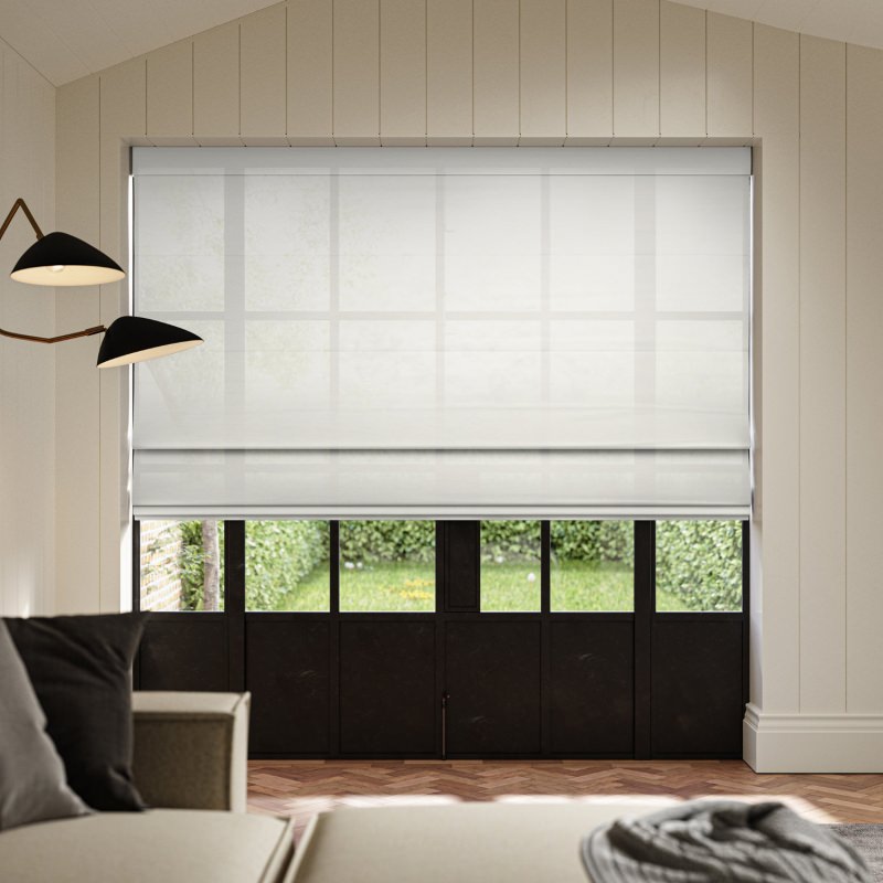 Dalkey Chalk Sheer Roman Blind, a light-filtering white sheer blind for soft, diffused daylight