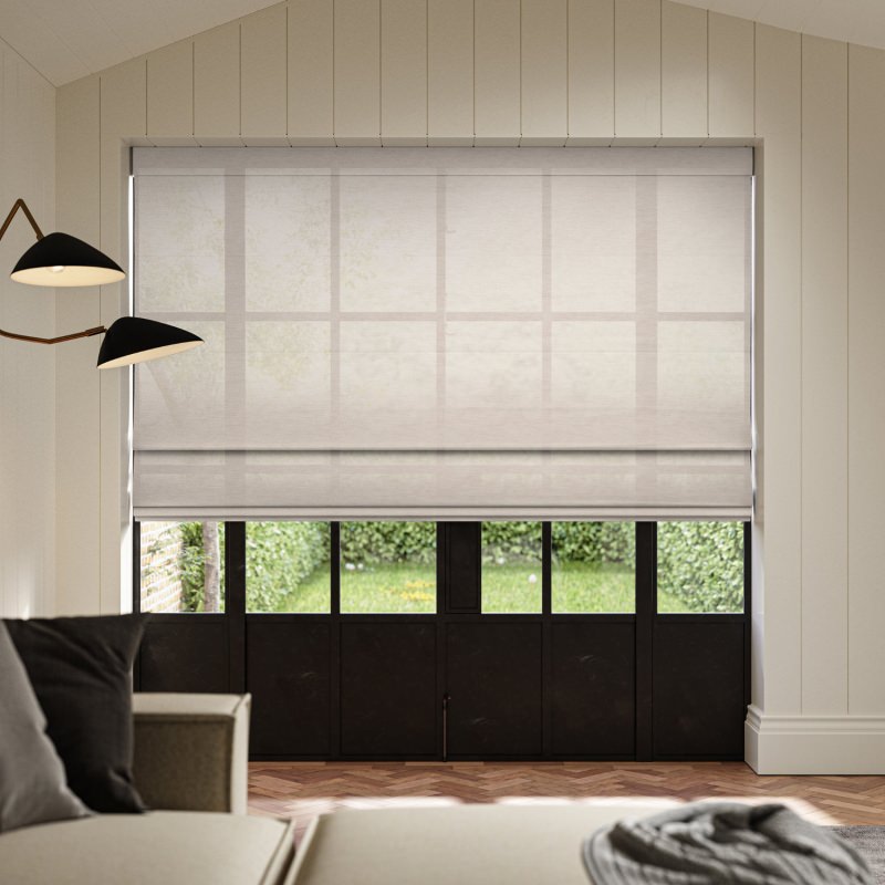 Dalkey Quartz Sheer Roman Blind, a warm-toned lightweight sheer blind creating a soft glow