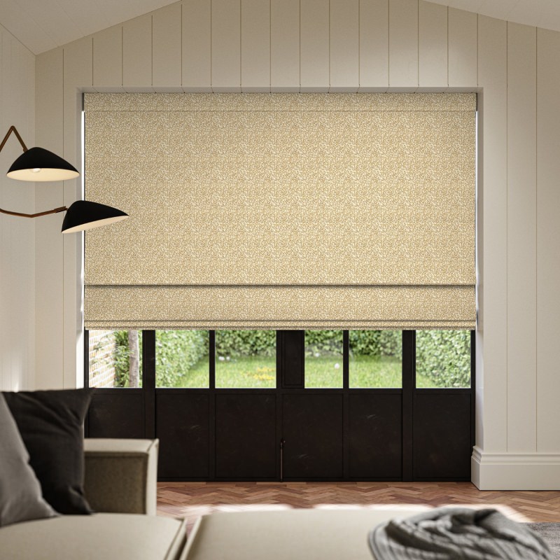 Dhodi Cider Printed Roman Blind in a warm, cider hue with a subtle, block-print style pattern