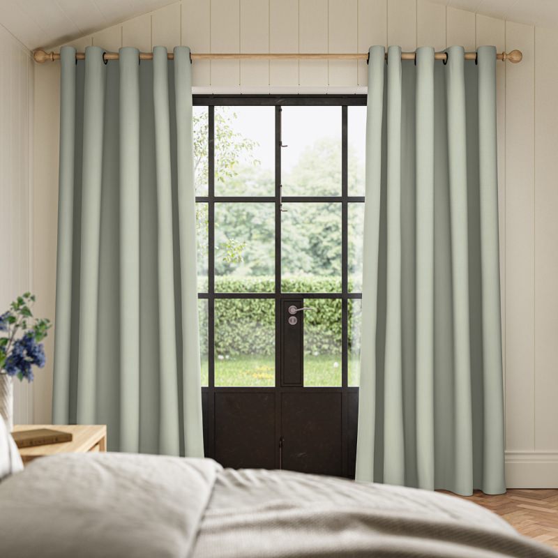 Dusen Aqua Plain Curtain in a fresh, bright, and vibrant clear blue-green fabric.