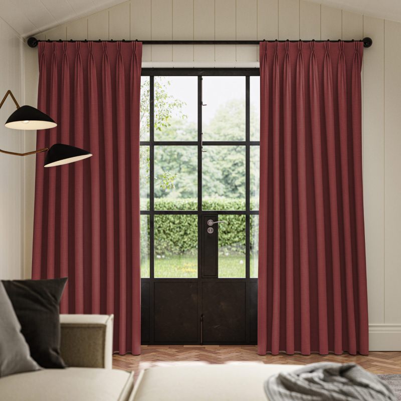 Dusen Cranberry Plain Curtain in a rich, cheerful, and festive red plain fabric.