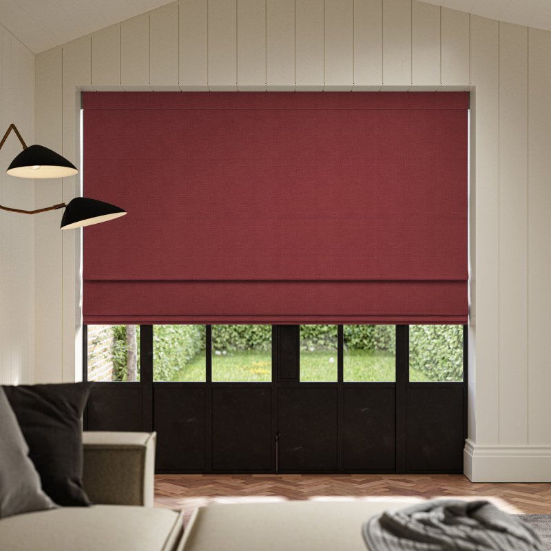 Dusen Cranberry Plain Roman Blind in a rich, cheerful, and festive red plain fabric
