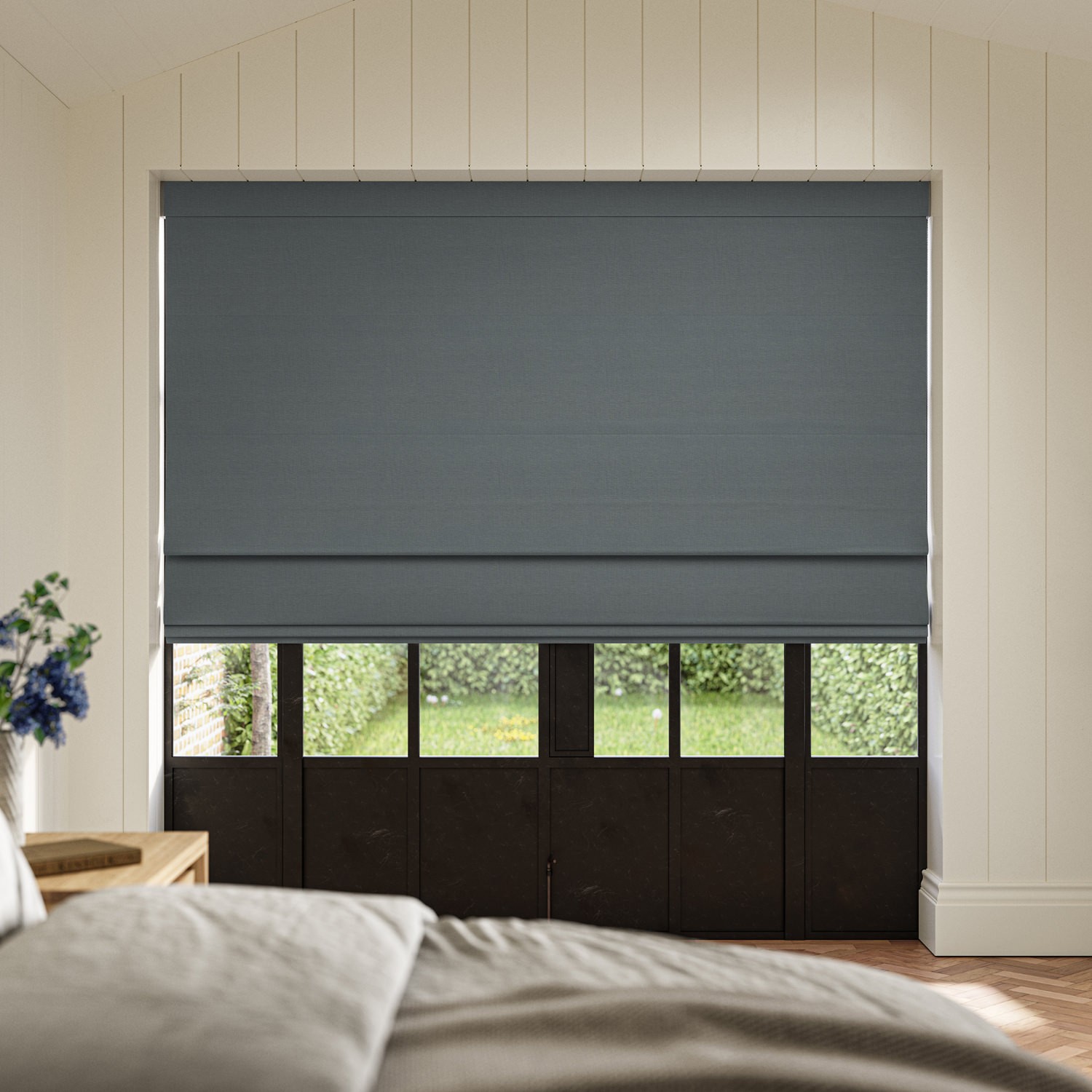 dusen denim plain roman blind