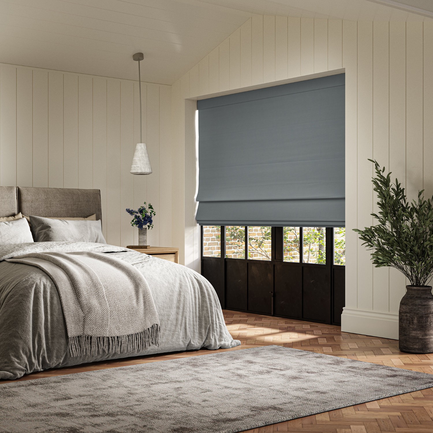 dusen denim plain roman blind