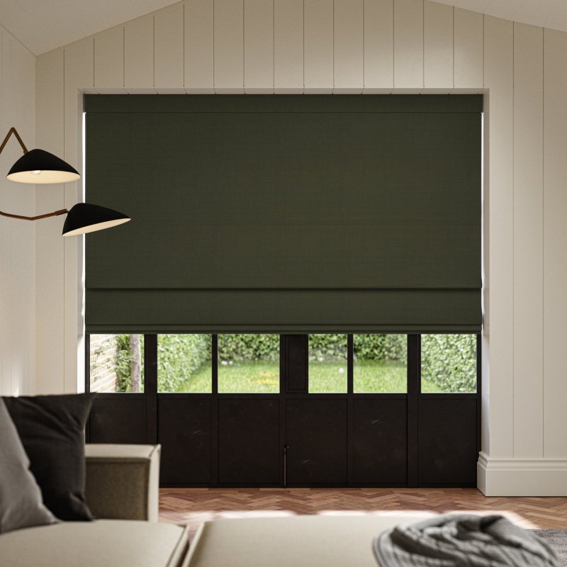 Dusen Khaki Plain Roman Blind, a stylish and earthy green-brown utilitarian plain fabric