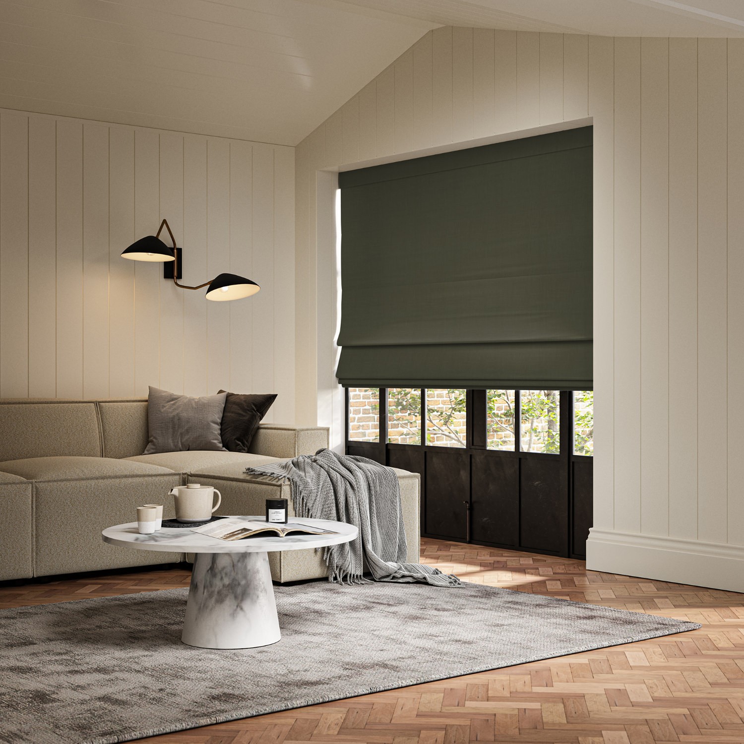dusen khaki plain roman blind