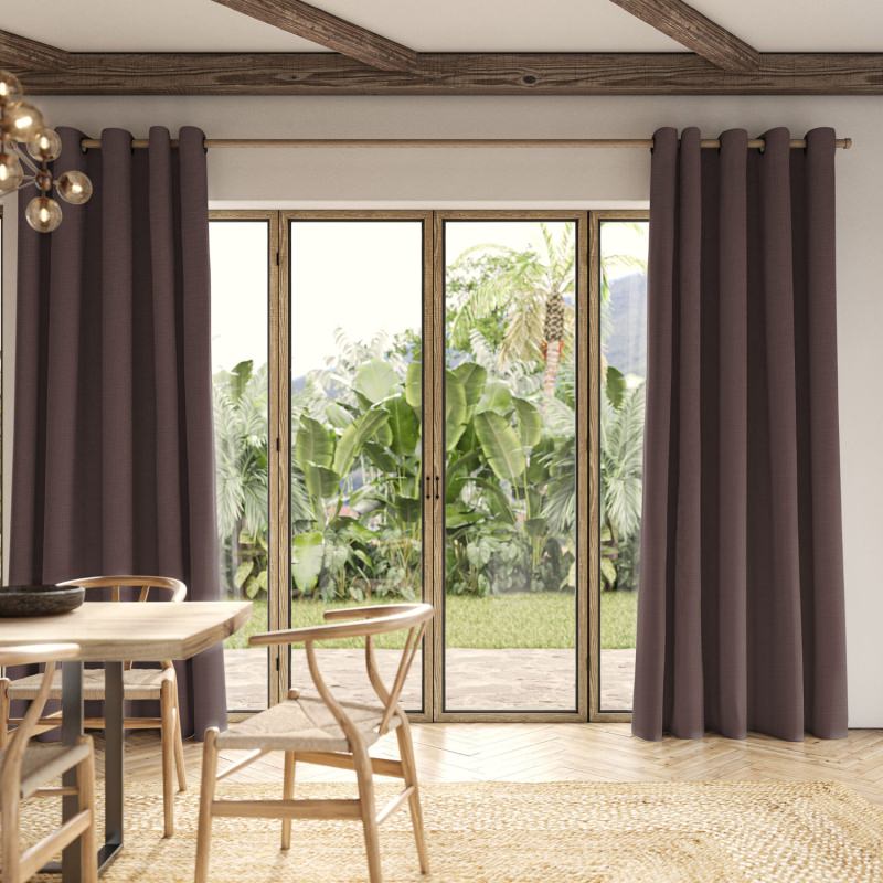 Dusen Mulberry Plain Curtain in a deep, luxurious, and rich purple-red plain fabric.