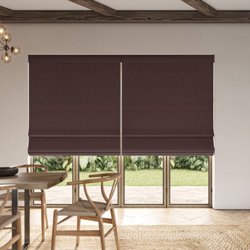 Dusen Mulberry Plain Roman Blind in a deep, luxurious, and rich purple-red plain fabric
