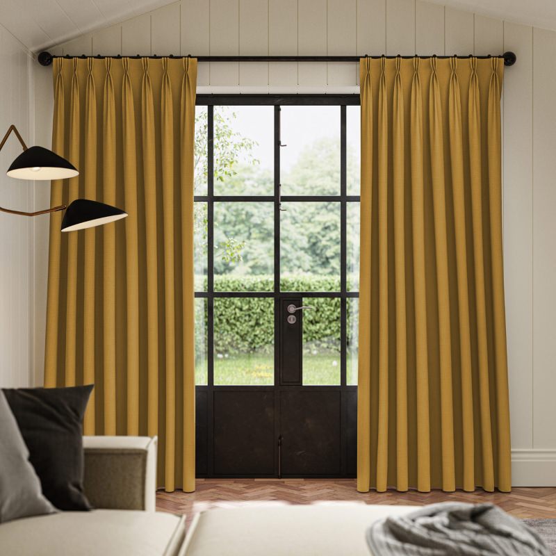 Dusen Ochre Plain Curtain, a confident and earthy golden-ochre plain fabric.