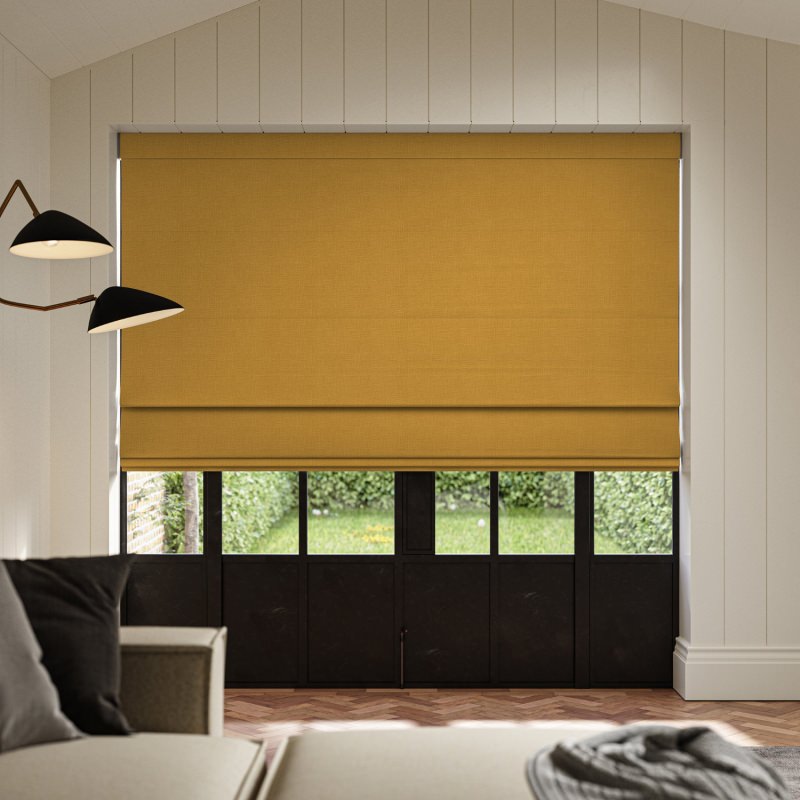 Dusen Ochre Plain Roman Blind, a confident and earthy golden-ochre plain fabric