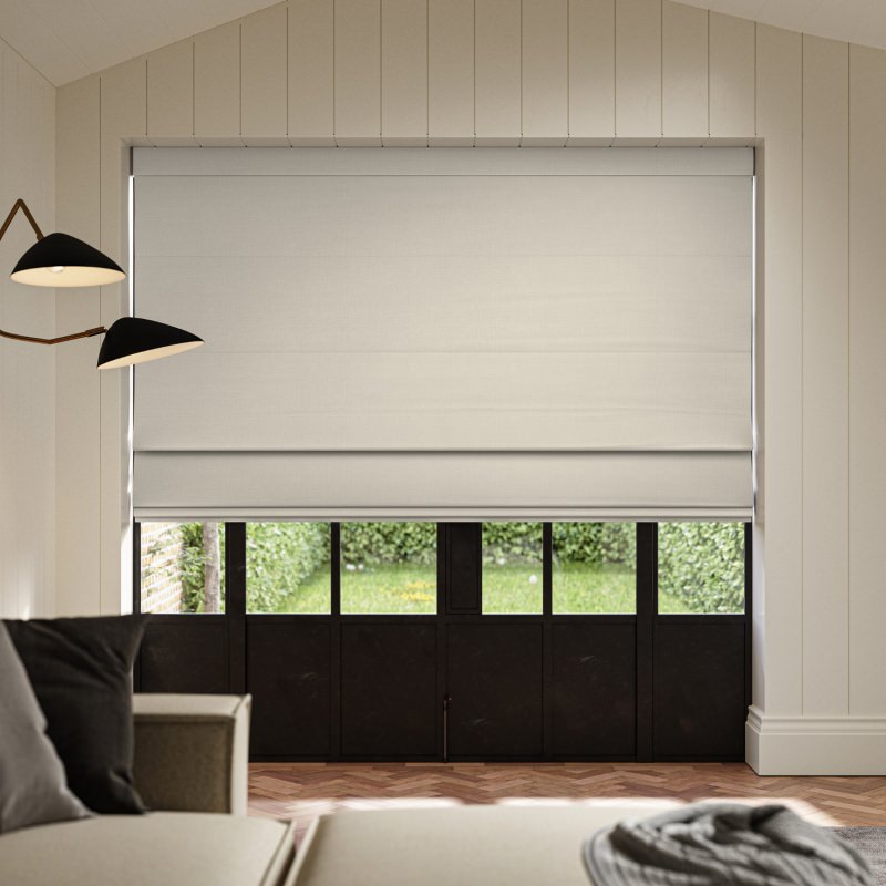 Dusen Oyster Plain Roman Blind, a classic and refined soft, elegant off-white plain fabric