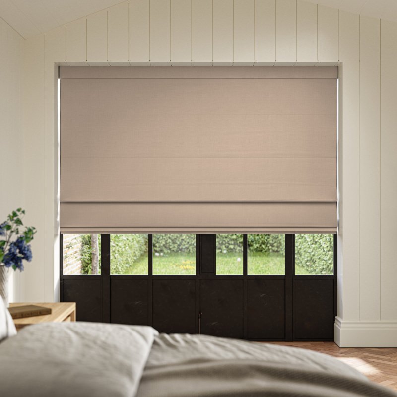 Dusen Plaster Plain Roman Blind in a dusky, pink-toned neutral with a modern, minimalist feel
