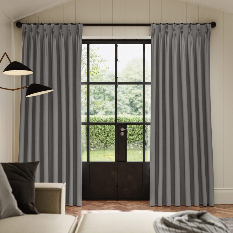 Dusen Silver Plain Curtain in a cool, chic, and contemporary metallic-toned grey fabric.
