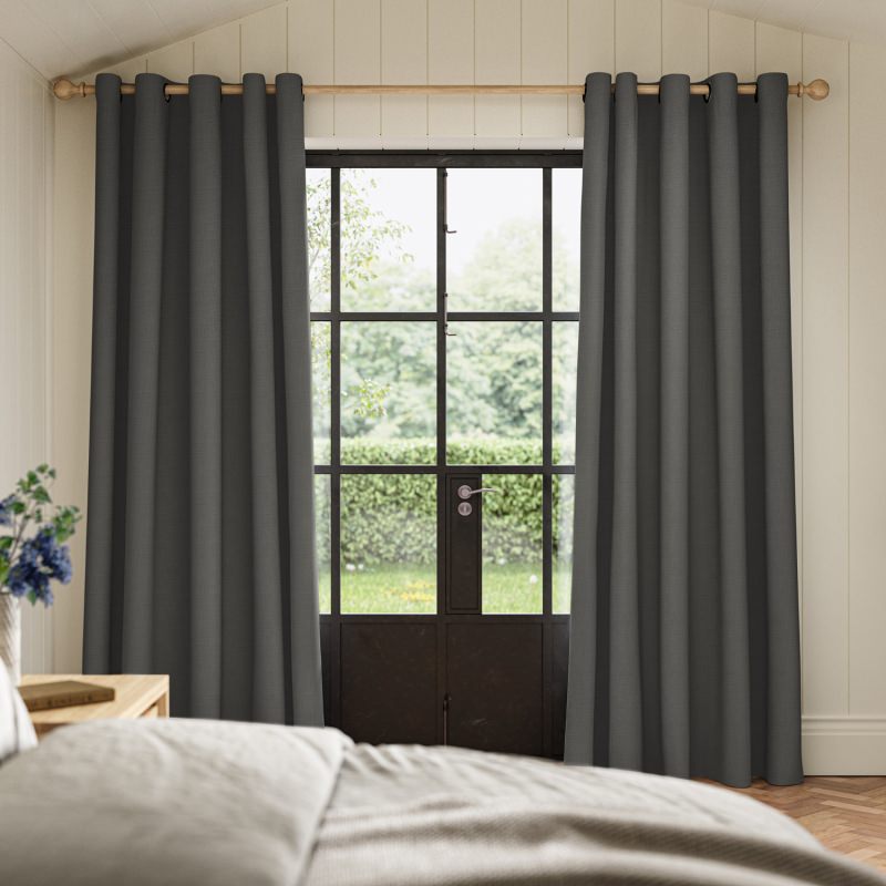Dusen Slate Plain Curtain, a deep, strong, and versatile charcoal grey plain fabric.