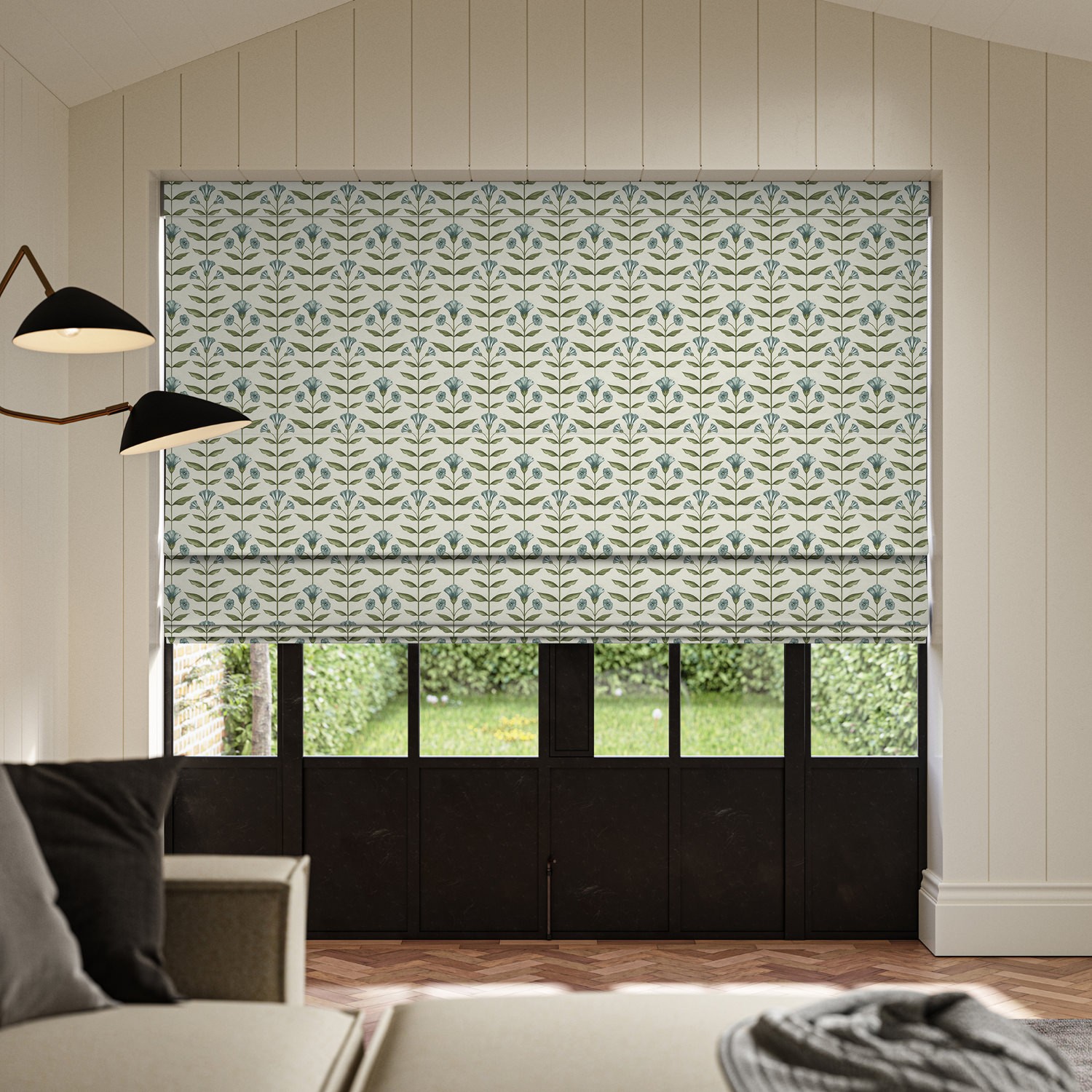ellianna teal printed roman blind