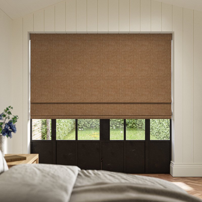 Emmy Copper Plain Roman Blind in a warm, muted copper fabric with a contemporary glow