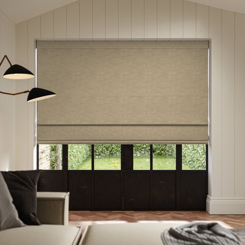 Emmy Fawn Plain Roman Blind in a gentle and warming soft brown neutral fabric