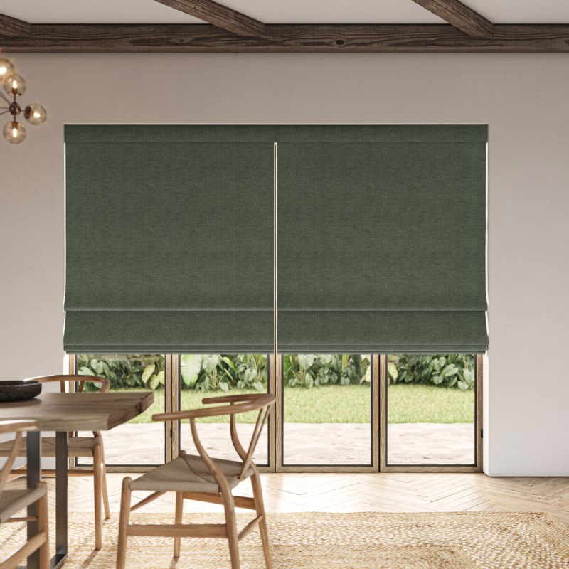 Emmy Kingfisher Plain Roman Blind in a vibrant, electric jewel-toned teal-blue fabric