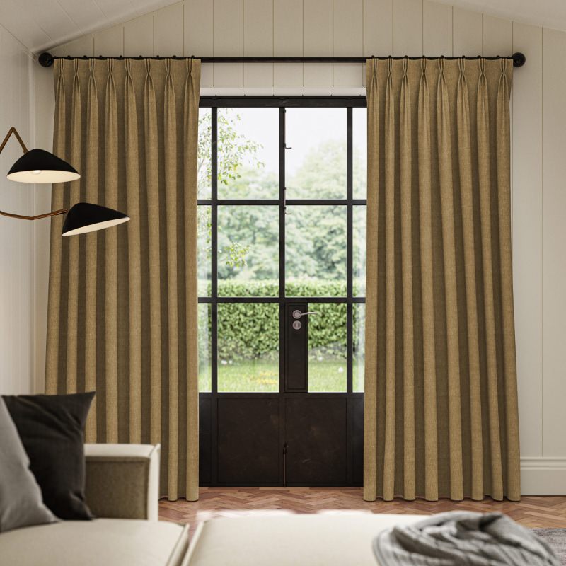 Emmy Maize Plain Curtain in a soft, buttery yellow, hanging in cheerful, elegant folds.