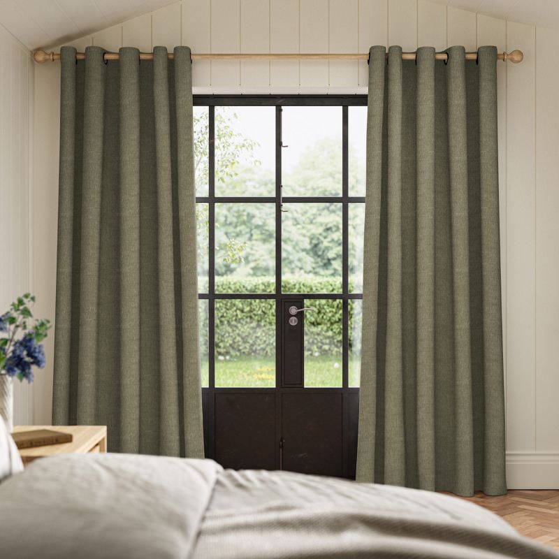 Emmy Moss Plain Curtain, a deep and earthy green fabric creating a rich, grounding drape.