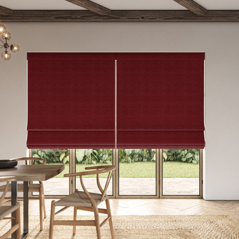 Ernest Cherry Plain Roman Blind in a deep and confident vibrant red plain fabric