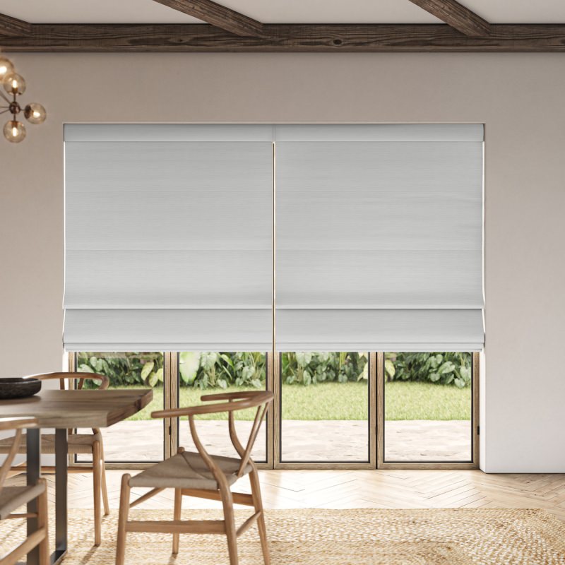 Ernest Dove Plain Roman Blind in a soft, warm, and peaceful light grey fabric
