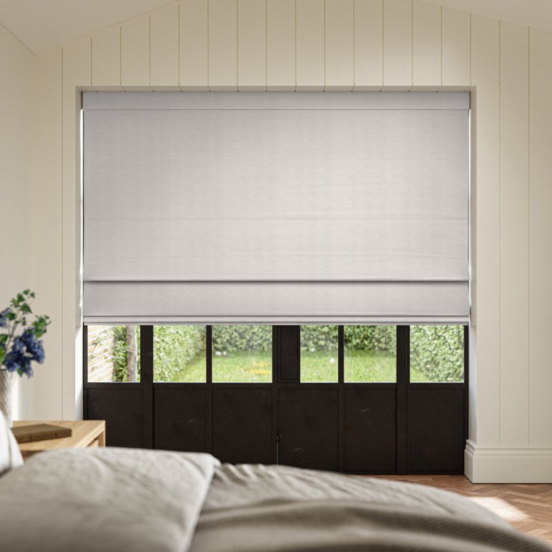 Ernest Oyster Plain Roman Blind, a sophisticated and soft off-white fabric with a beautiful flat finish