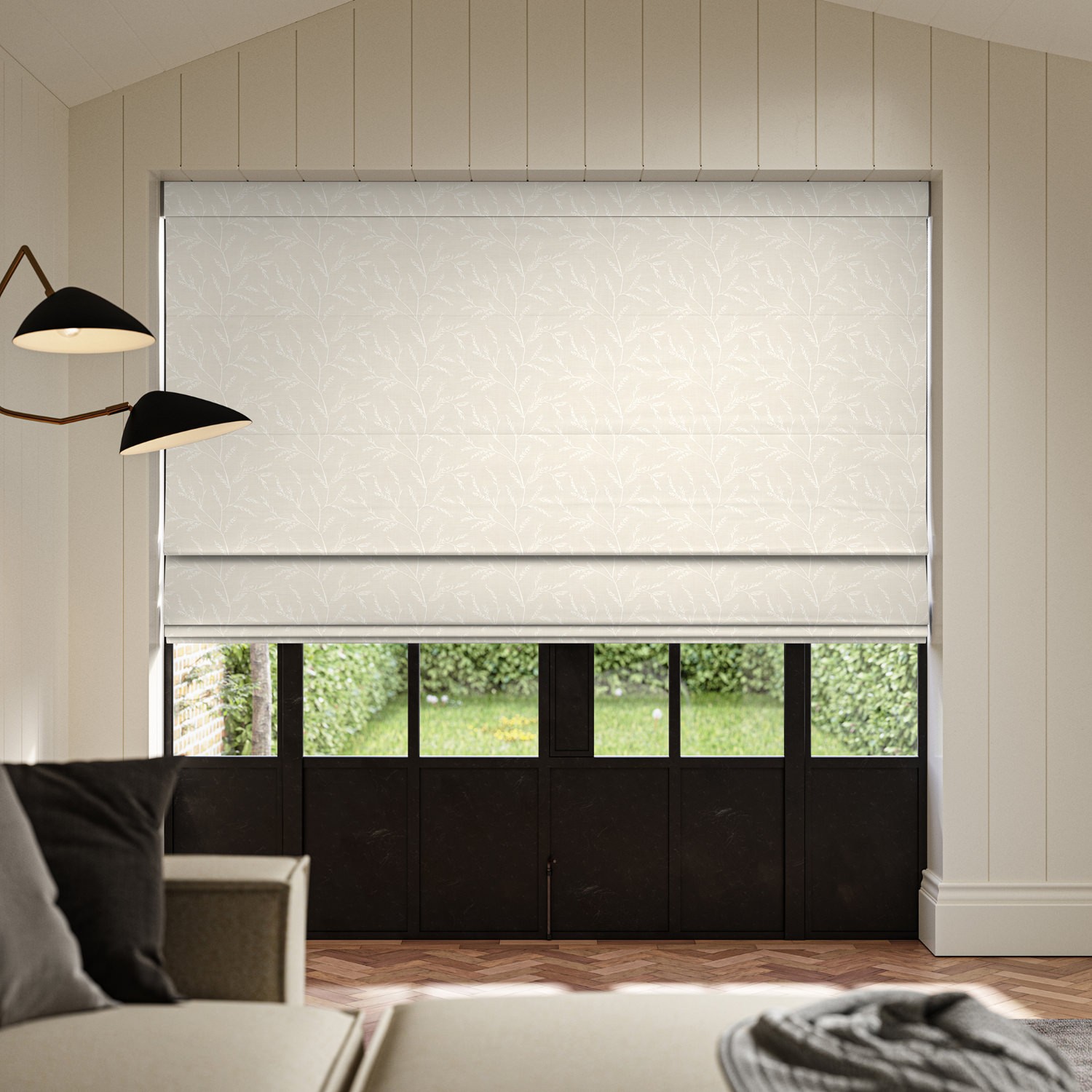 floyd dove embroidered roman blind