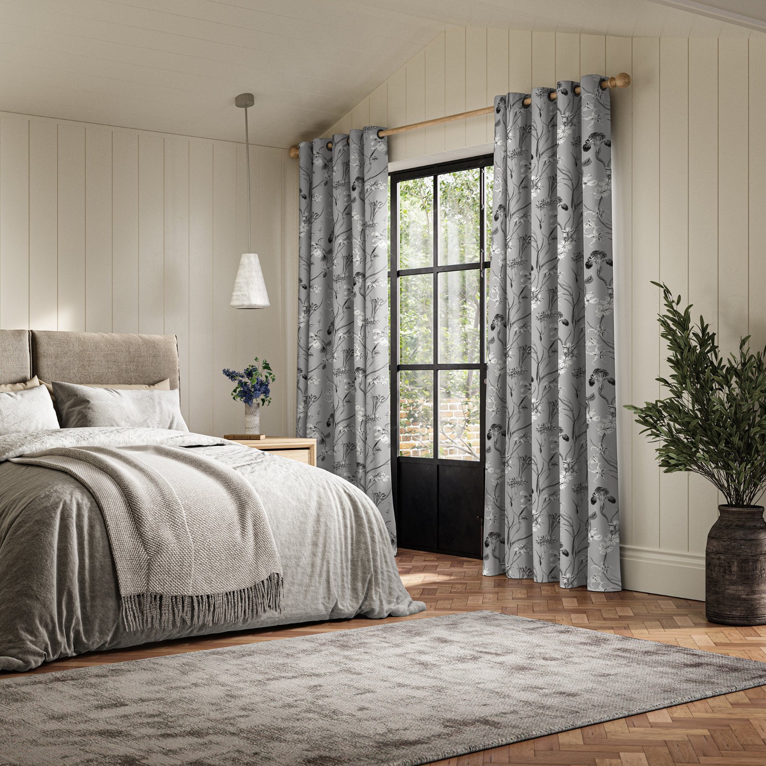 iris charcoal printed curtain