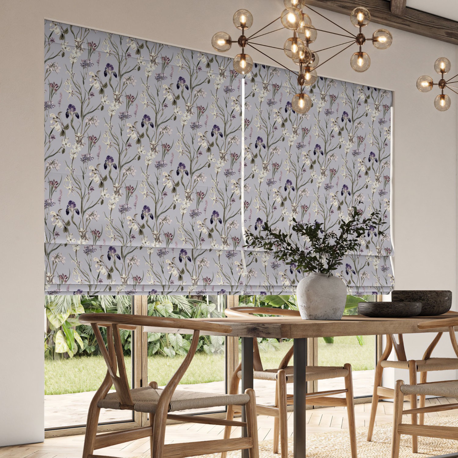 iris lavender printed roman blind