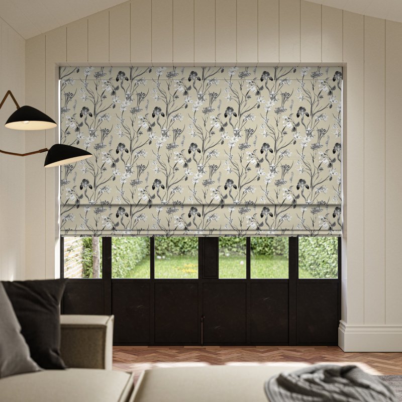 Iris Sable Printed Roman Blind with a beautiful botanical print in rich, warm brown tones