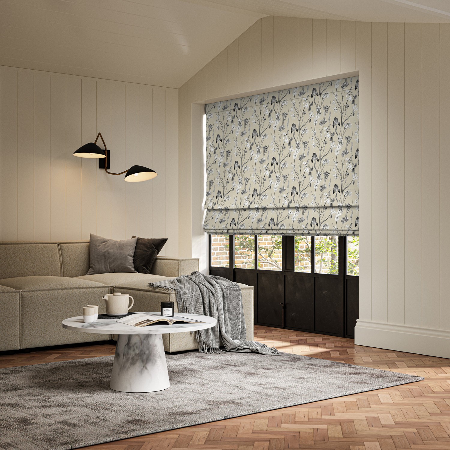 iris sable printed roman blind