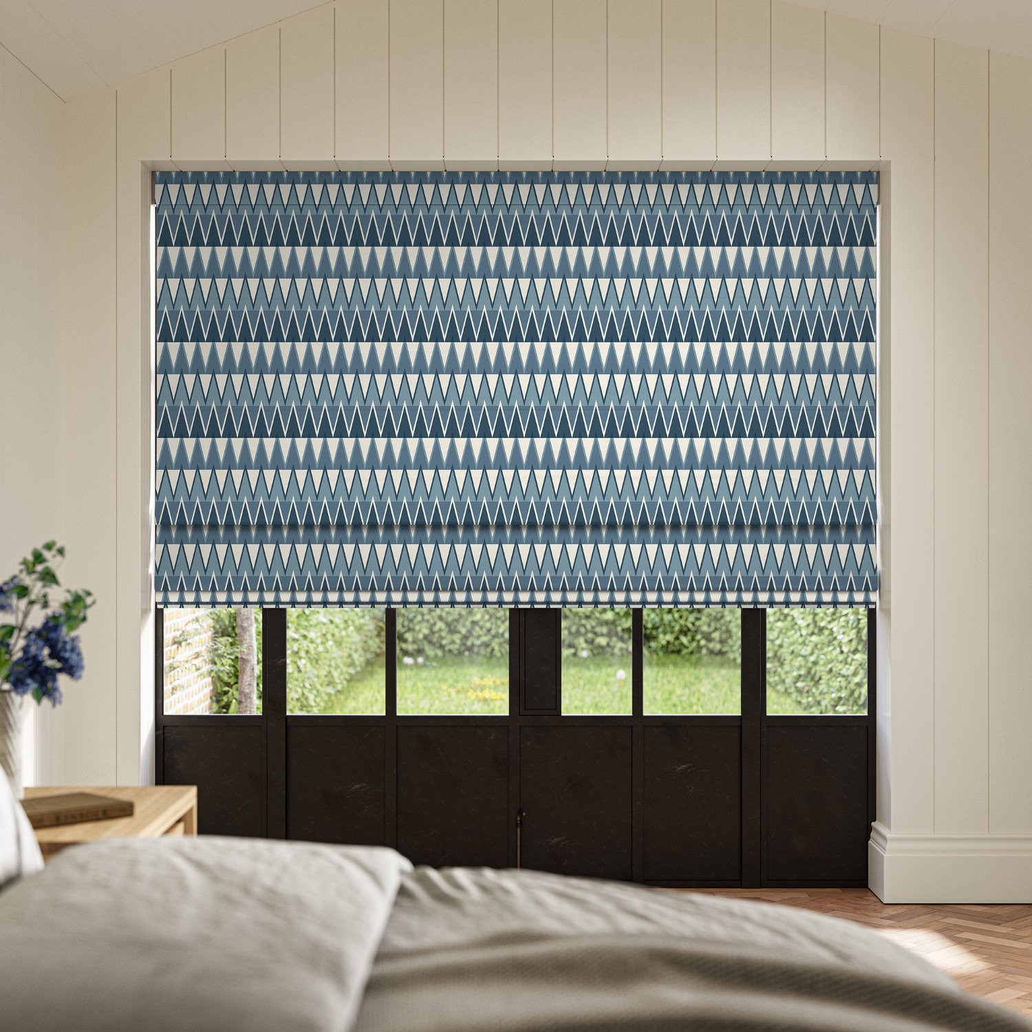 jaden indigo printed roman blind