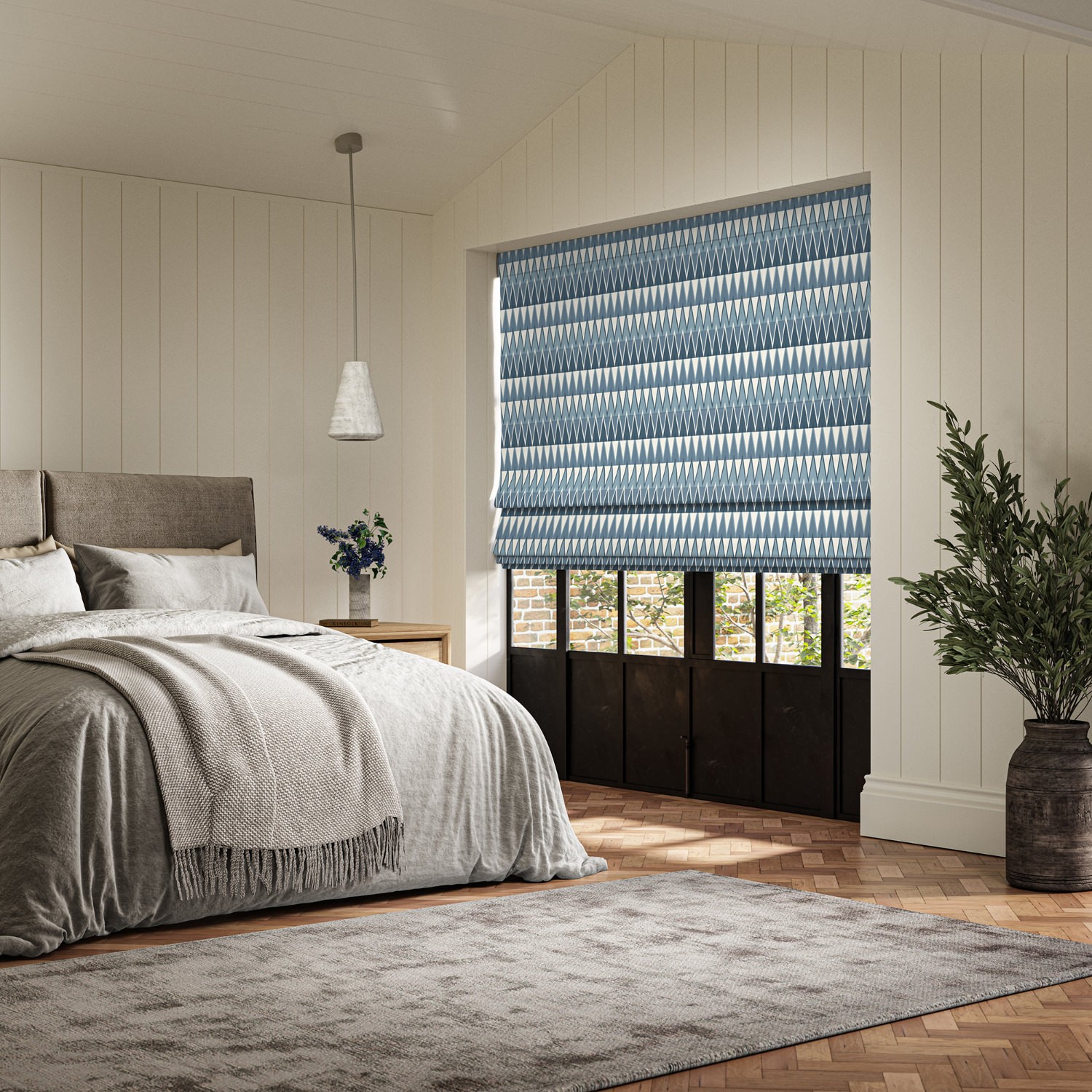 jaden indigo printed roman blind