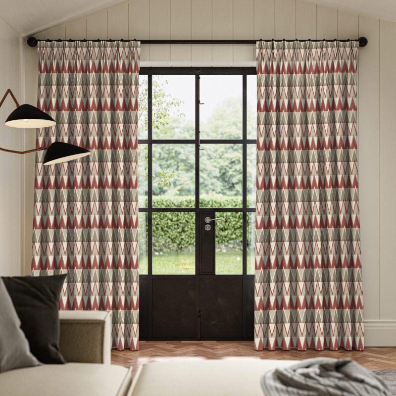 Jaden Ruby Printed Curtain with a stunning abstract design in a rich, jewel-toned ruby red.