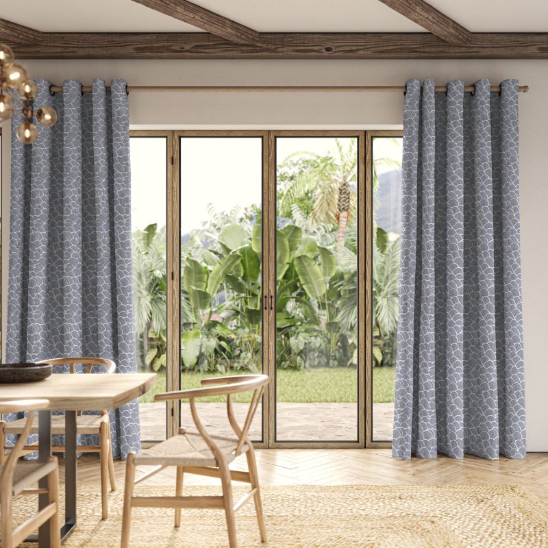 Jodie Danube Jacquard Curtain in a cool blue, showing the detailed jacquard weave.