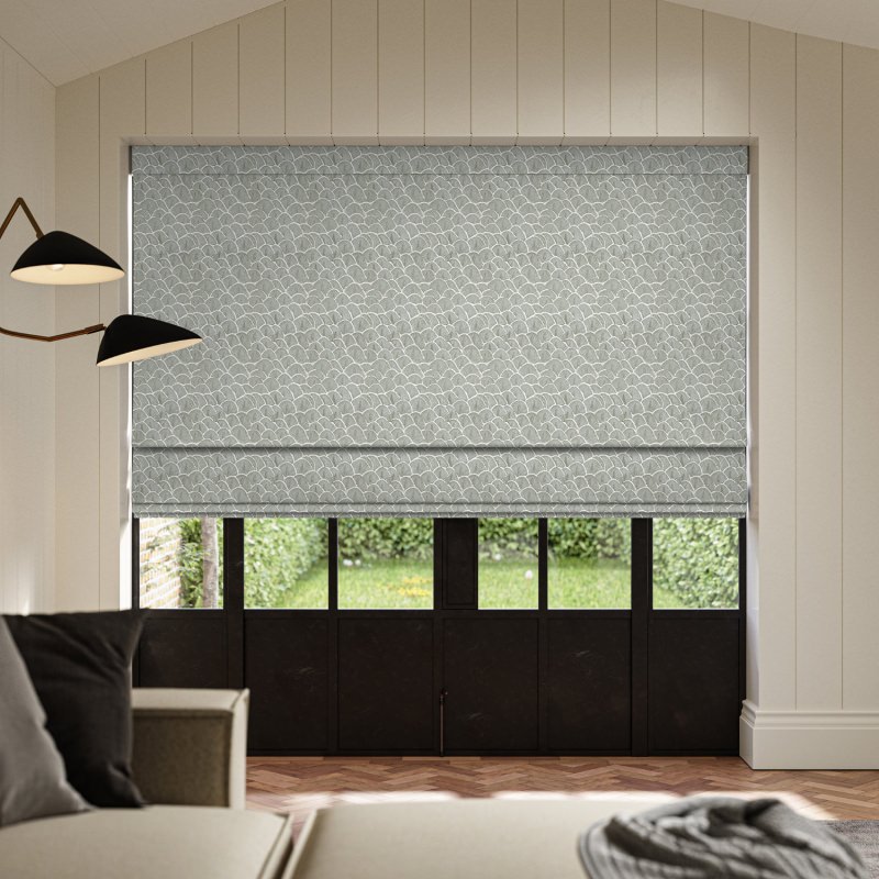 Jodie Jade Jacquard Roman Blind in a tranquil jade green with a beautiful woven texture