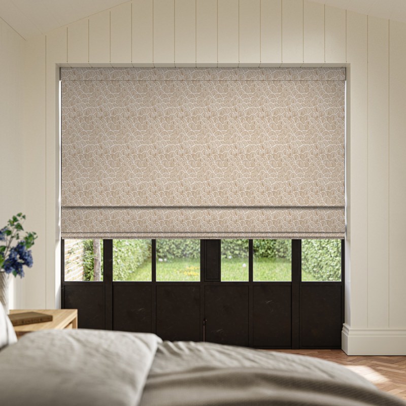 Jodie Natural Jacquard Roman Blind in a versatile neutral shade with an organic woven finish